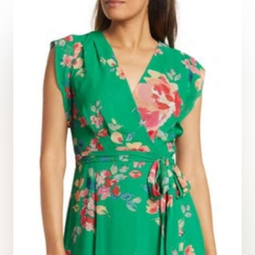 Free with purchase V neck.  Floral green peplum top Barbie pink